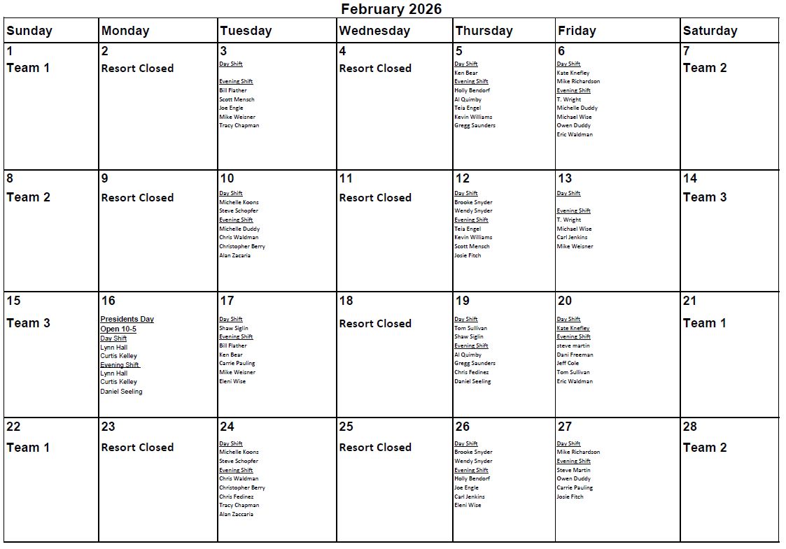 Feb  2026 Patrol Duty Calendar